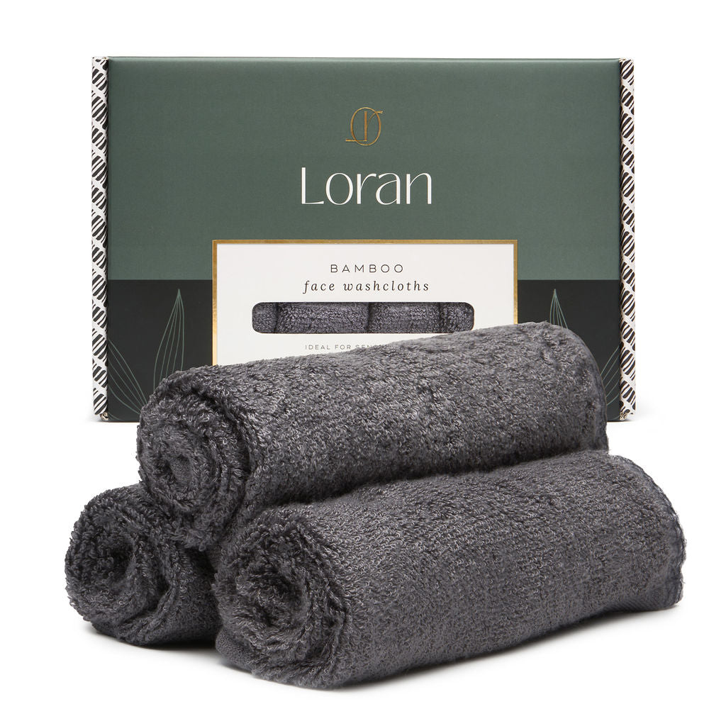 Luxury Bamboo Facial Washcloths, Set of 6, Charcoal