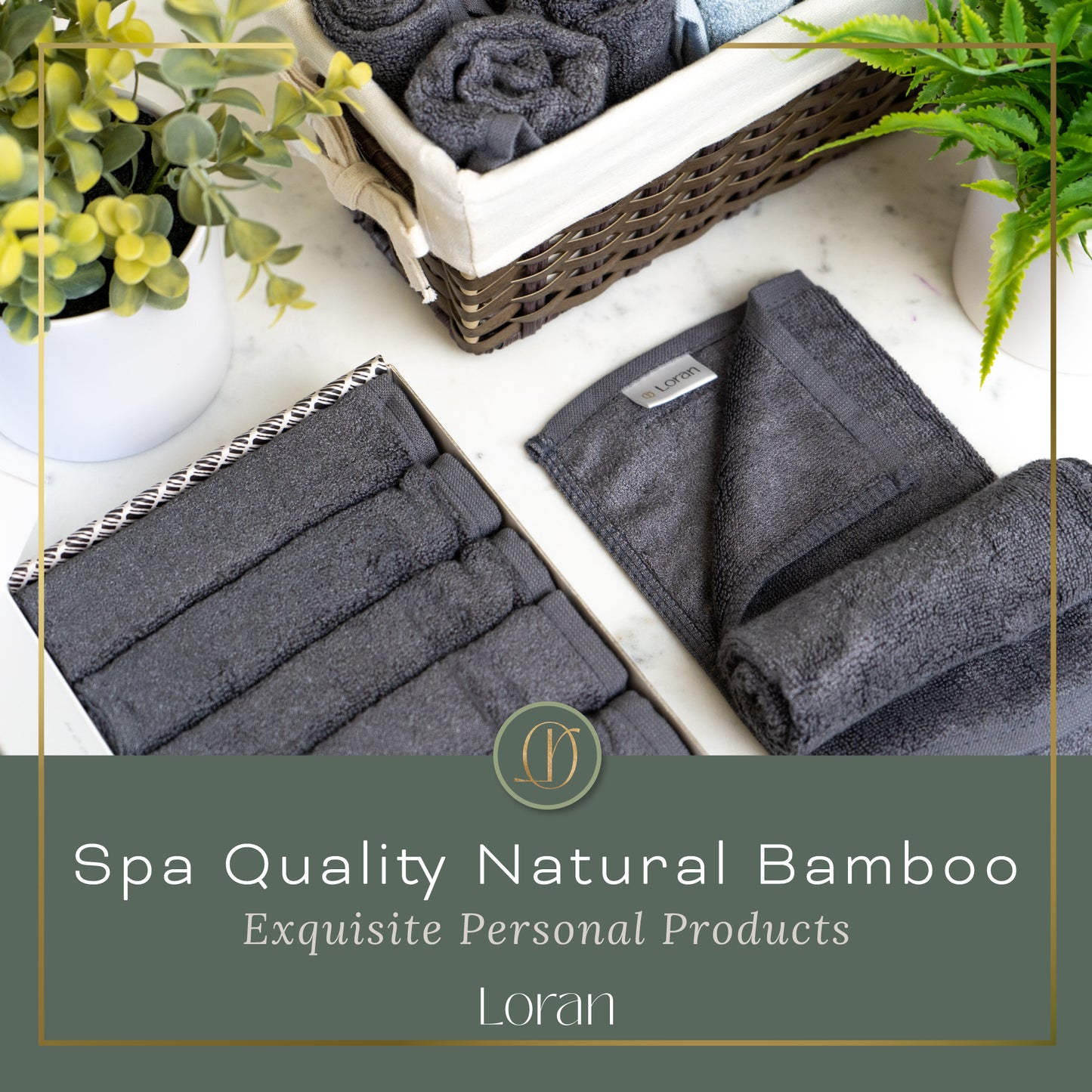 Luxury Bamboo Facial Washcloths, Set of 6, Charcoal
